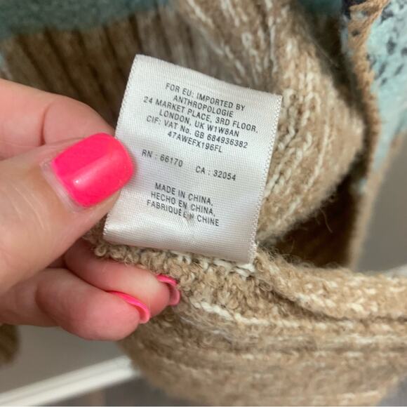 Anthropologie Sleeping On Snow Qullins Jacquard Sweater Duster Sleeveless Tan - Picture 13 of 14